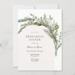 Elegant Evergreen Winter Wedding Rehearsal Middag Inbjudningar