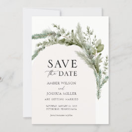 Elegant Evergreen Winter Wedding Save the Date Inbjudningar