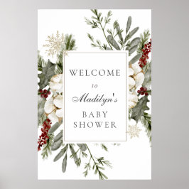 Elegant Evergreens och Winter Blommigt Baby Välkom Poster