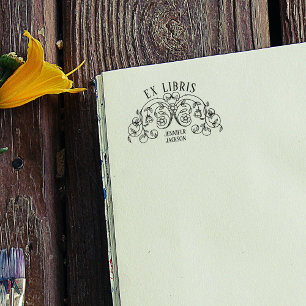 Elegant Ex Libris Bookplate Vintage Flower Bok Stämpel