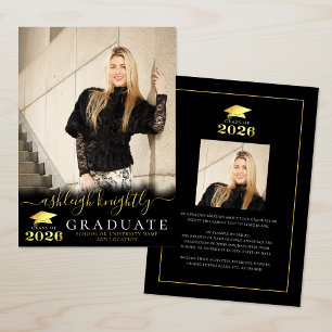 Elegant examen 2026 Svart Guld Script 2 Bilder Meddelande