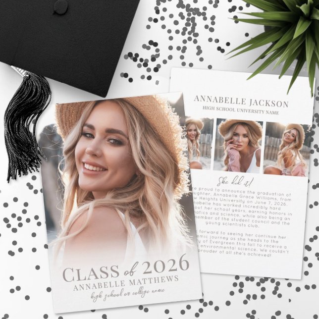 Elegant Examen Enkel Fotokollage Examen Meddelande (Elegant Graduate Simple Photo Collage Graduation Announcement)