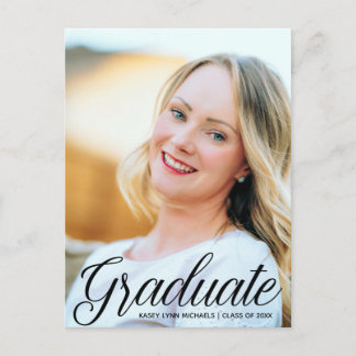 Elegant examenfoto svart script 2024 Examen Vykort