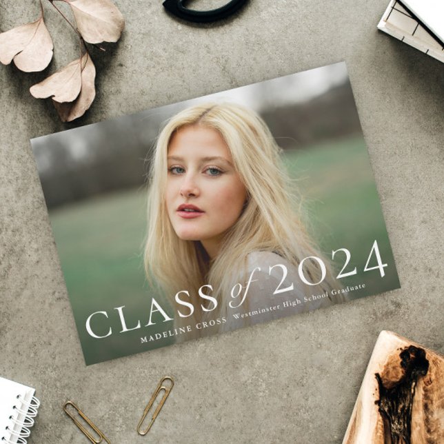 Elegant examenklassfoto examen (Elegant Class of 2024 Photo Graduation Announcement Magnetic Card.)