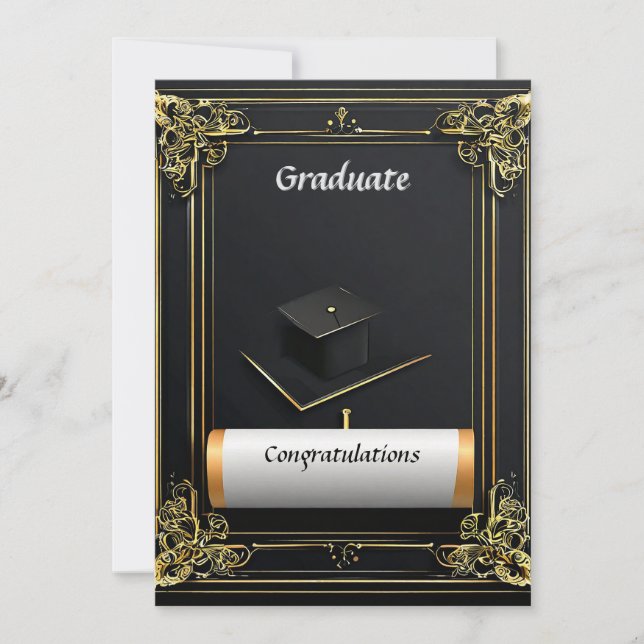 Elegant examensbevis med studentmössa inbjudningar (Framsida)