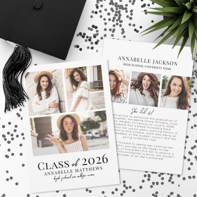 Elegant examensfoto collage Examen Meddelande (Elegant Graduate Photo Collage Graduation Announcement )