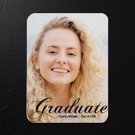 Elegant Examensfoto Svart Flourish Script Magnet