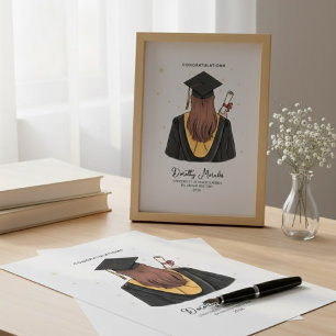 Elegant Examensillustration Namn Examen År Canvastryck