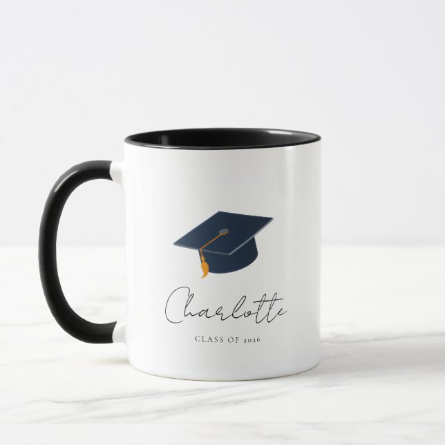 Elegant examensmössa & anpassat namn mugg (Vänster)