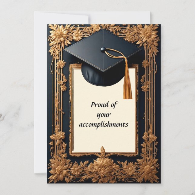 Elegant examensrams med mortarboard inbjudningar (Framsida)