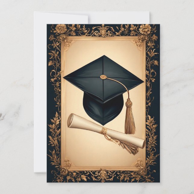 Elegant examensrams med mortarboard inbjudningar (Framsida)
