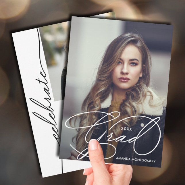Elegant examensskript fotoexamen inbjudningar (Elegant Grad Script Photo Graduation Invitations)