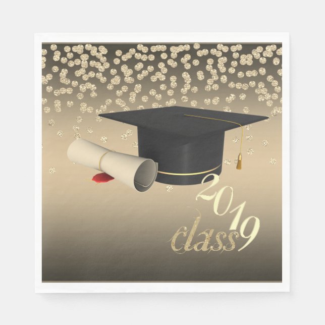 Elegant examenstillbehör, gulddiamanter Klass 2019 Pappersservett (Framsidan)