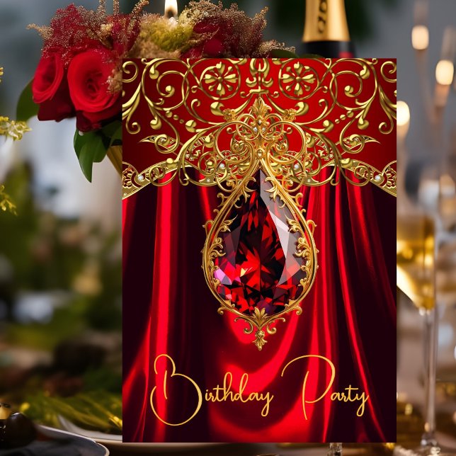 Elegant Exotic Birthday Regal Red Guld Jewel Inbjudningar (Skapare uppladdad)