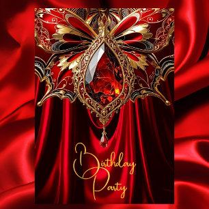 Elegant Exotic Birthday Rik Red Guld Jewel Inbjudningar