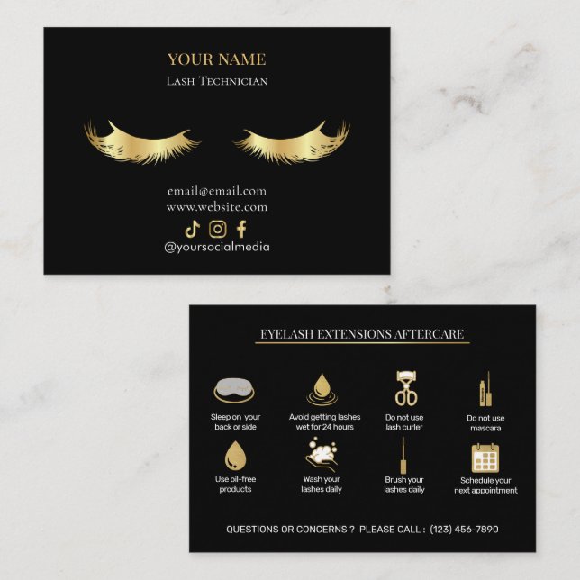 Elegant Eyelash Extensions Lash Aftercare Visitkort (Fram/baksida)