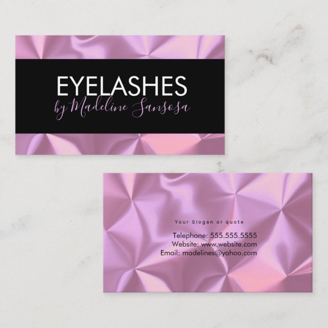 Elegant Eyelash Technician Rosa Silke Affärskort Visitkort (Fram/baksida)