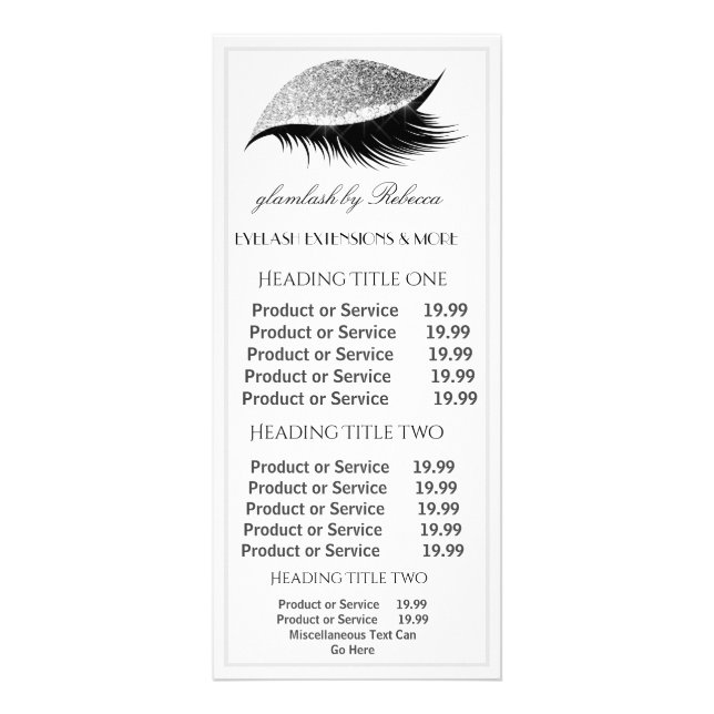 Elegant Eyelash White Pris Service Rack Card Reklamkort (Framsidan)
