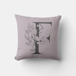 Elegant F Boho Blommigt Monogram Initial Lilac Grå Kudde