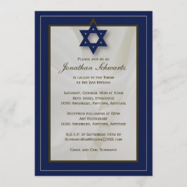 Elegant Fabric Pub Mitzvah-inbjudan i marinflottan Inbjudningar