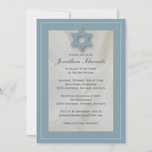 Elegant Fabric Pub Mitzvah Inbjudan Light Blue (Framsida)