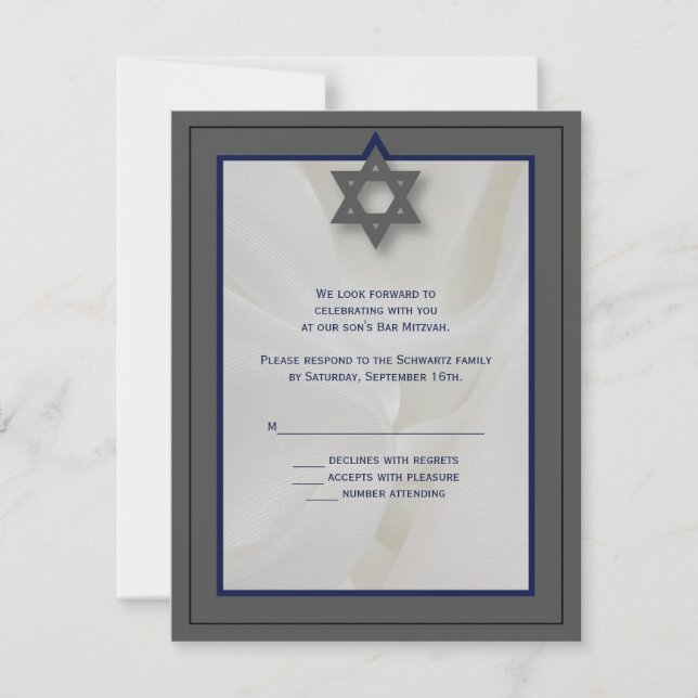 Elegant Fabric Pub Mitzvah OSA Reply Card i Grått Inbjudningar (Framsida)