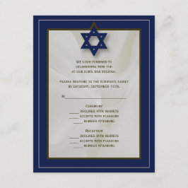 Elegant Fabric Pub Mitzvah OSA Reply Card i marine Kort