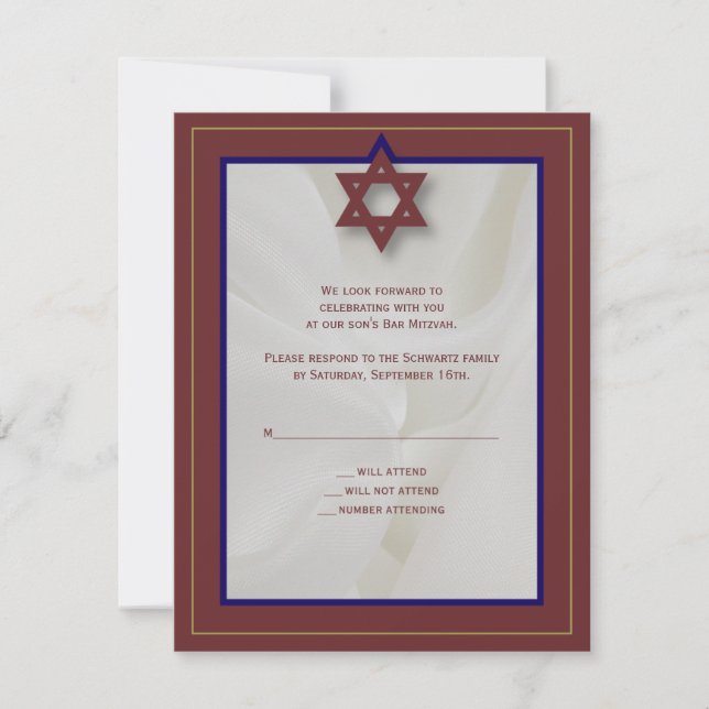 Elegant Fabric Pub Mitzvah-svar i Burgundy OSA Kort (Framsida)