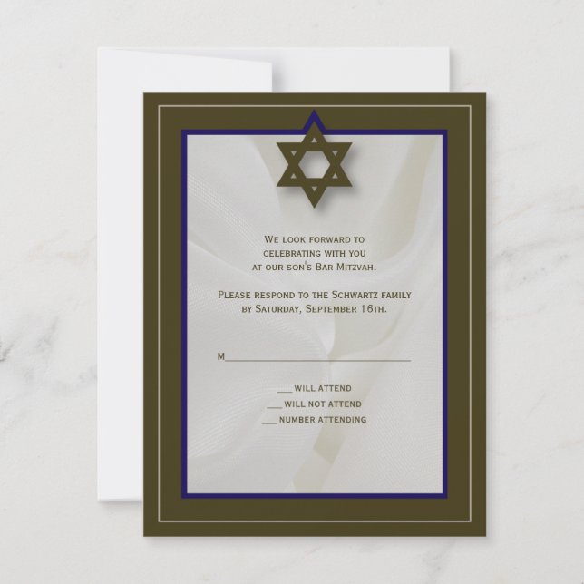 Elegant Fabric Pub Mitzvah-svarskort i Brown OSA Kort (Framsida)