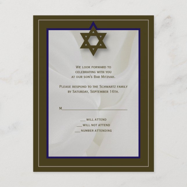 Elegant Fabric Pub Mitzvah-svarskort i Brown OSA Kort (Framsida)