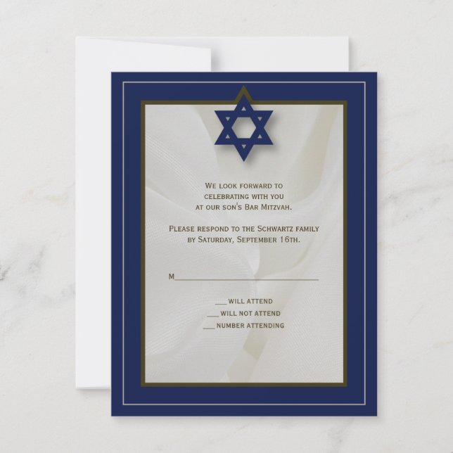 Elegant Fabric Pub Mitzvah-svarskort i flottan OSA Kort (Framsida)