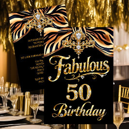 Elegant Fabulous 50 Birthday Black Gold Zebra Bow Inbjudningar