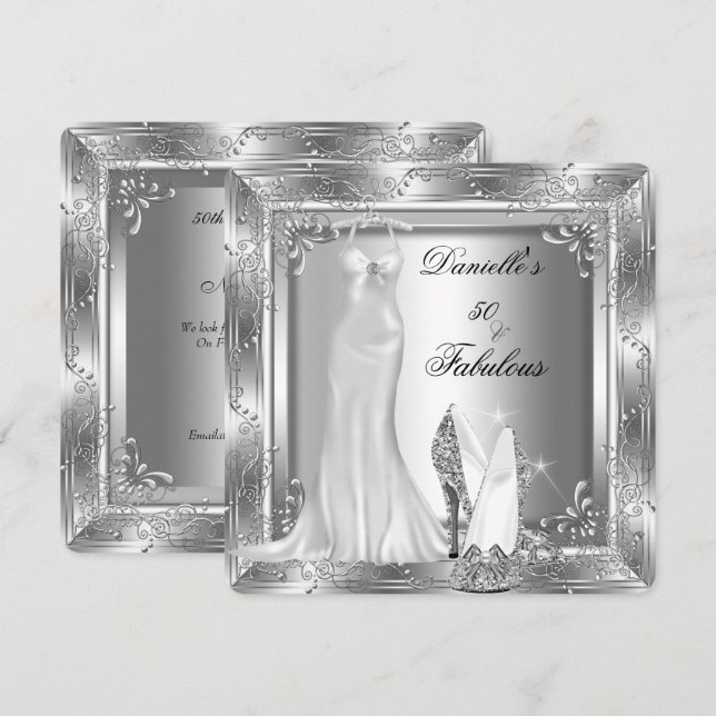 Elegant Fabulous 50 Silver-högljudshuset Inbjudningar (Fram/baksida)