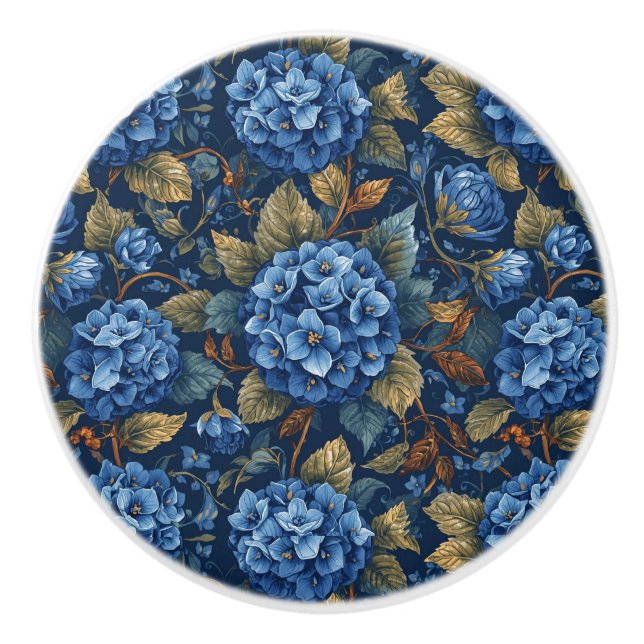 Elegant Faded Hydrangea Floral Pattern Decoupage Knopp (Framsidan)