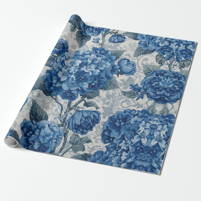Elegant Faded Hydrangea Floral Pattern Decoupage Presentpapper (Utrullad)