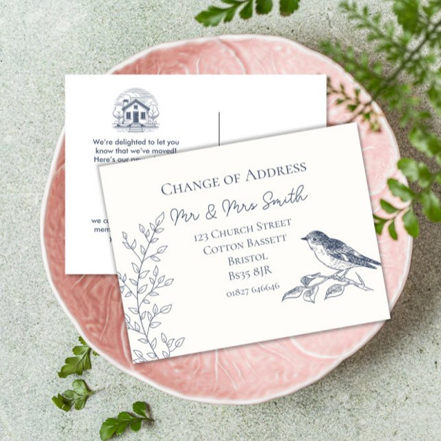 elegant fågel blå och kräm färdig adressändring meddelande vykort (Skapare uppladdad)