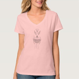 Elegant Fågel- och Nest Line Art Women's T Shirt