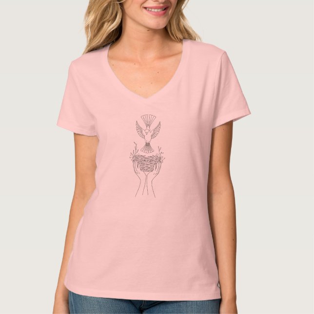 Elegant Fågel- och Nest Line Art Women's T Shirt (Framsida)