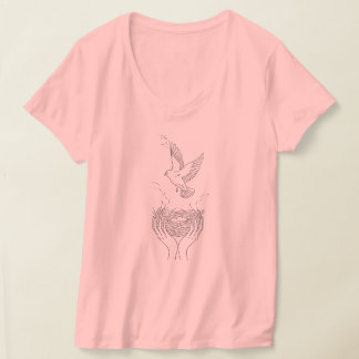Elegant Fågel- och Nest Line Art Women's T Shirt