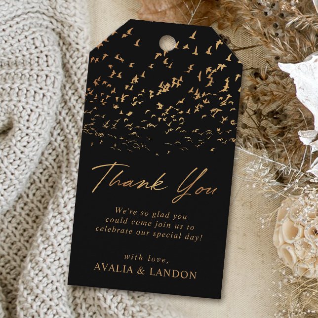 Elegant Fåglar i Feather Bröllop Tack Presentetikett (Skapare uppladdad)