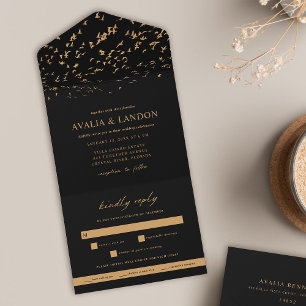 Elegant Fåglar med ludd Black och Guld Bröllop
