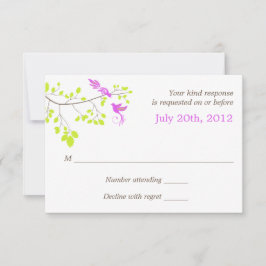 Elegant Fåglar vid Träd Gren Lila och Gröntens OSA Kort