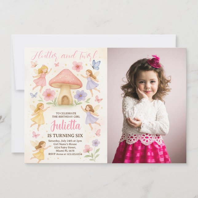 Elegant Fairy Birthday-inbjudan med foto Inbjudningar (Framsida)