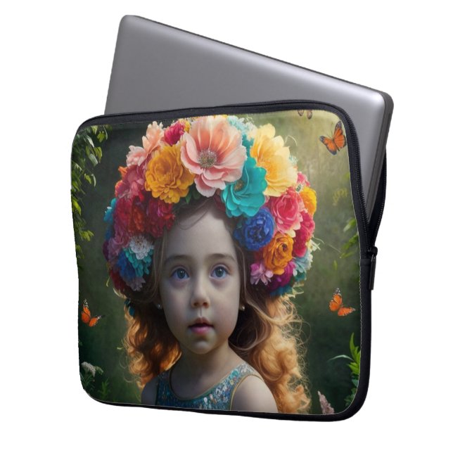 Elegant Fairy in Blommigt Wonderland: Fantasy Art Laptop Fodral (Framsidan Vänster)