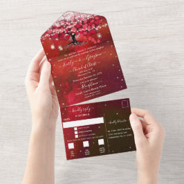Elegant Fairy Ljus Red Heart Löv Träd Bröllop