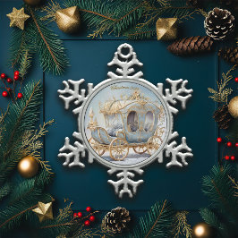 Elegant Fairytale Blue och Guld jul Coach Snöflinga Pewter Julgransprydnad