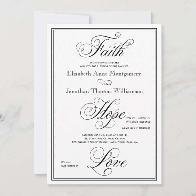 Elegant Faith Hope Kärlek Script Wedding-inbjudan Inbjudningar (Framsida)