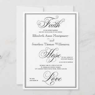Elegant Faith Hope Kärlek Script Wedding-inbjudan Inbjudningar