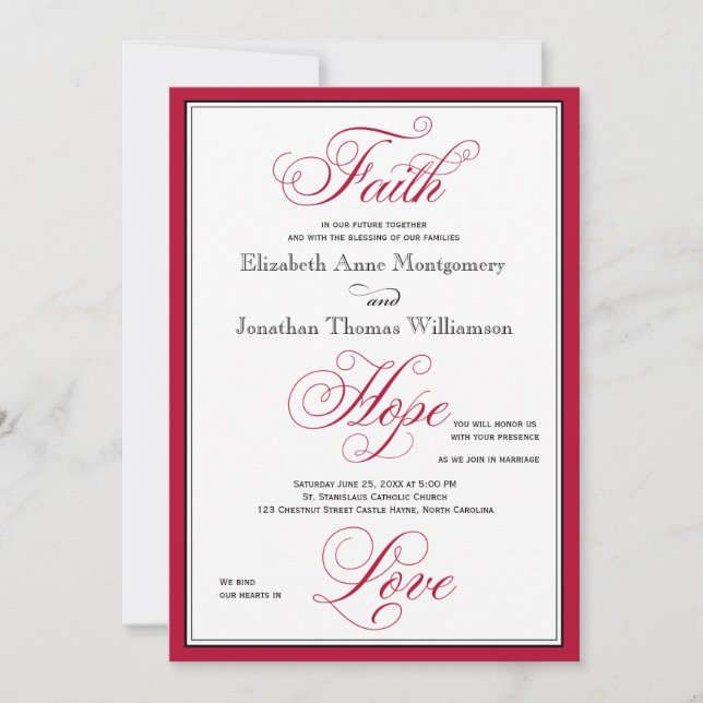Elegant Faith Hope Kärlek Script Wedding-inbjudan Inbjudningar (Framsida)