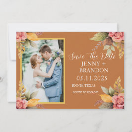 Elegant Fall Autumn Blommigt Terracotta Photo Spara Datumet